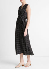 Trellis Plaid Draped Sleeveless Wrap Dress in Dresses & Skirts | Vince US