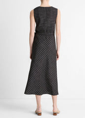 Trellis Plaid Draped Sleeveless Wrap Dress in Dresses & Skirts | Vince US