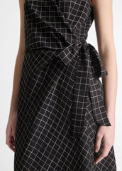 Trellis Plaid Draped Sleeveless Wrap Dress in Dresses & Skirts | Vince US
