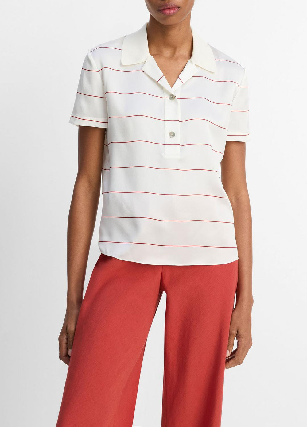 Knit-Collar Striped Silk Polo Shirt in Shirts & Tees | Vince on sale