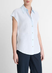 Linen Cap-Sleeve Button-Front Blouse in Shirts & Tees | Vince discount