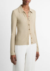 Ribbed Collared Long-Sleeve Button-Front Top in Shirts & Tees | Vince near me