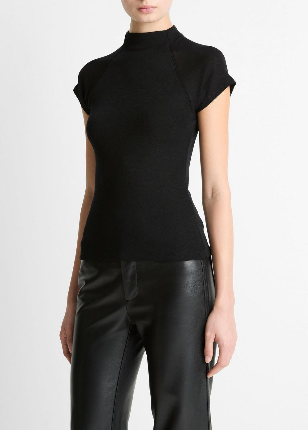 Wool Raglan Cap-Sleeve Mock-Neck Top in Short Sleeve | Vince for sale