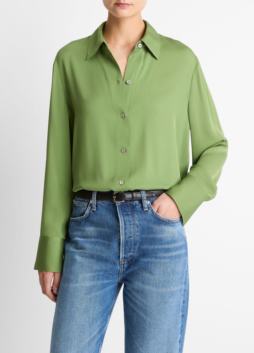 Stretch-Silk Button-Front Blouse in Long Sleeve | Vince on sale