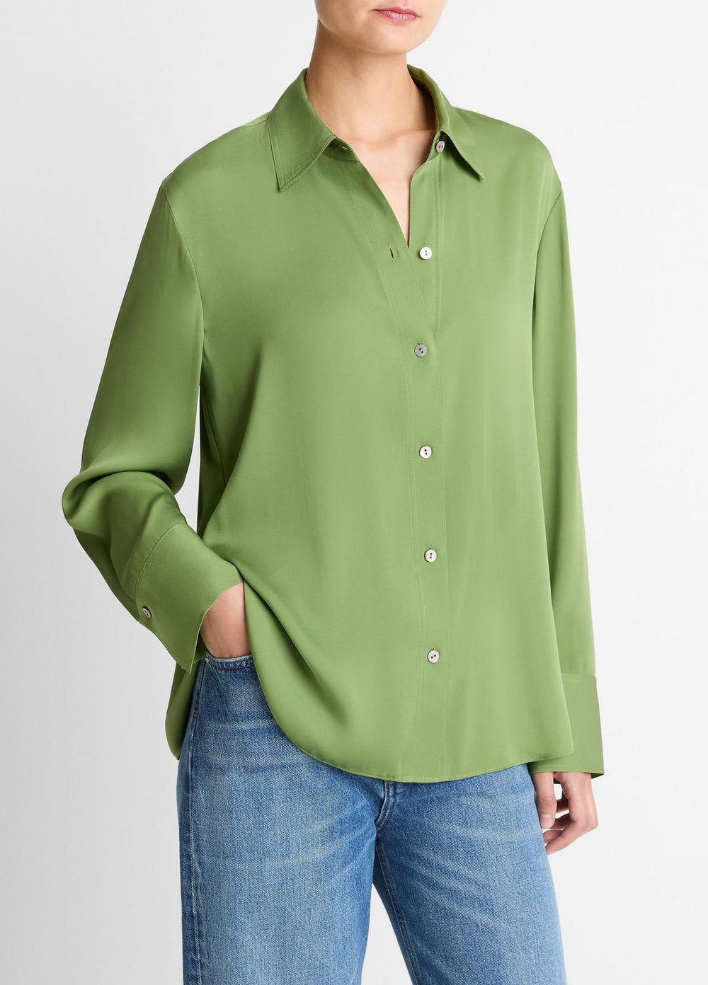 Stretch-Silk Button-Front Blouse in Long Sleeve | Vince on sale