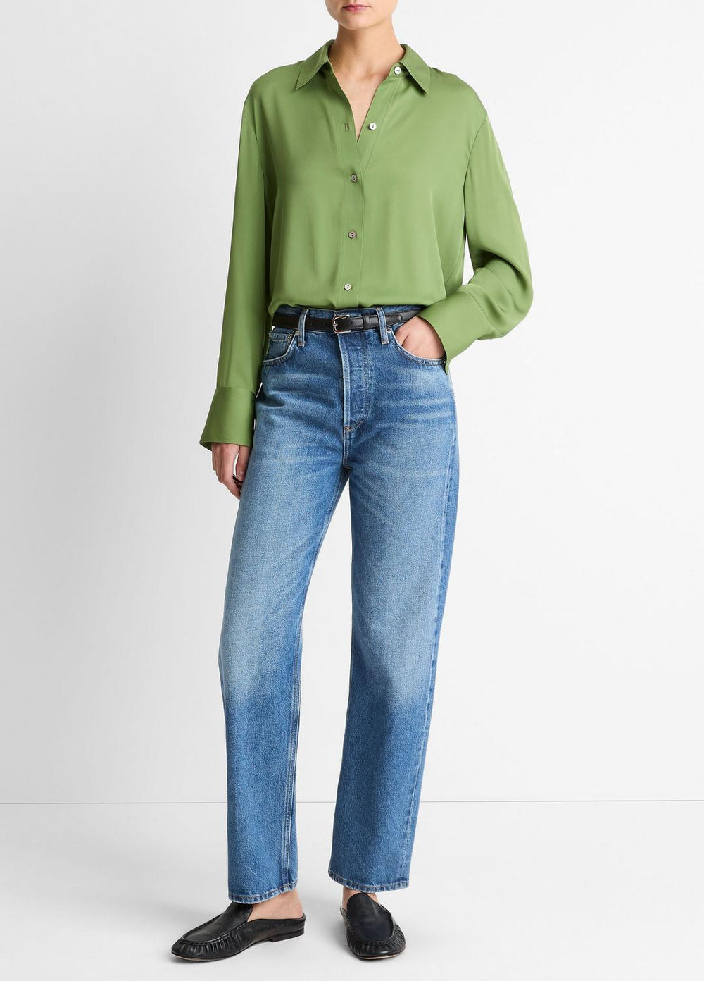 Stretch-Silk Button-Front Blouse in Long Sleeve | Vince on sale