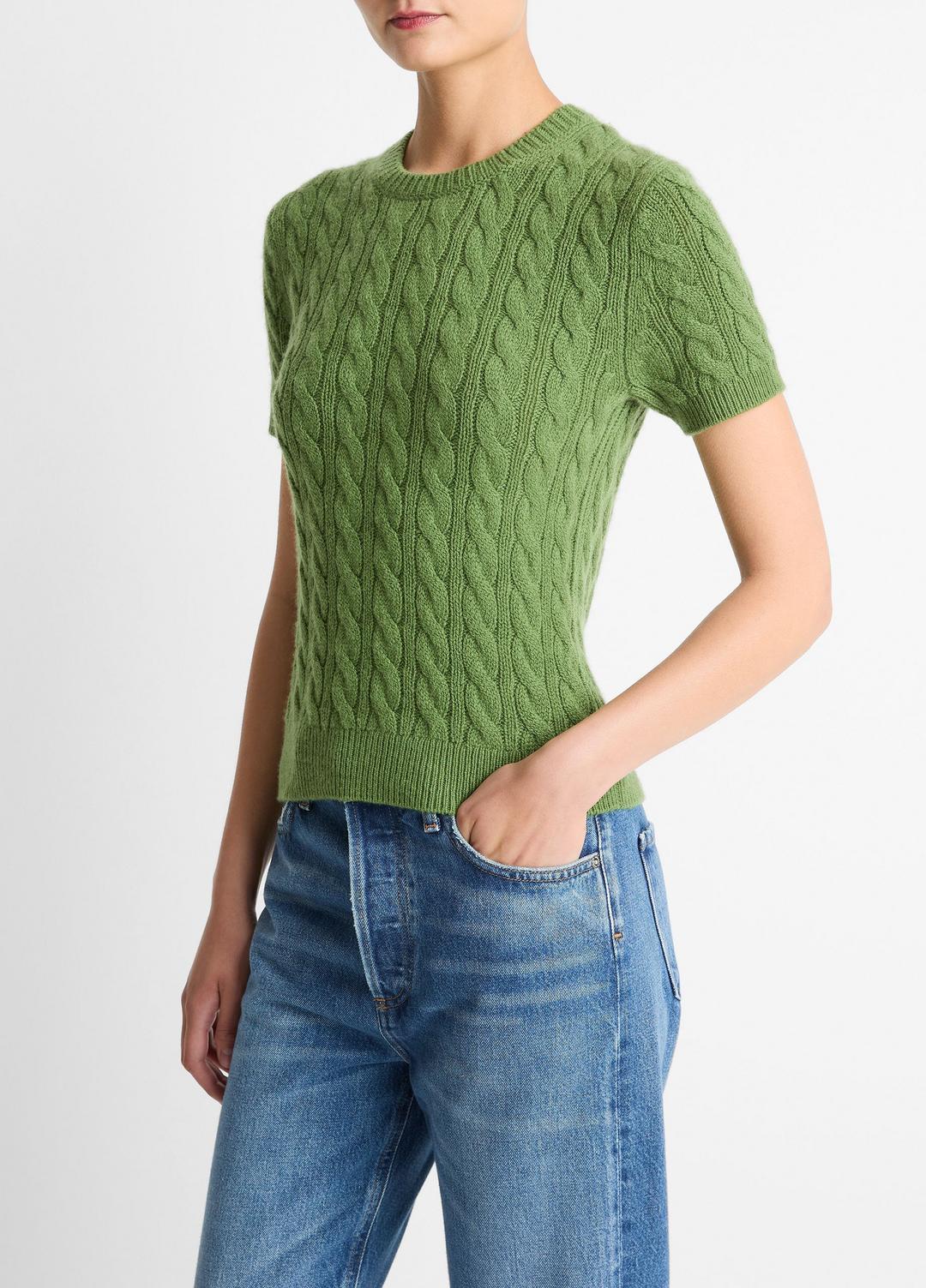 Cable-Knit Wool & Cashmere-Blend Short-Sleeve Sweater in Crew Neck | Vince Online