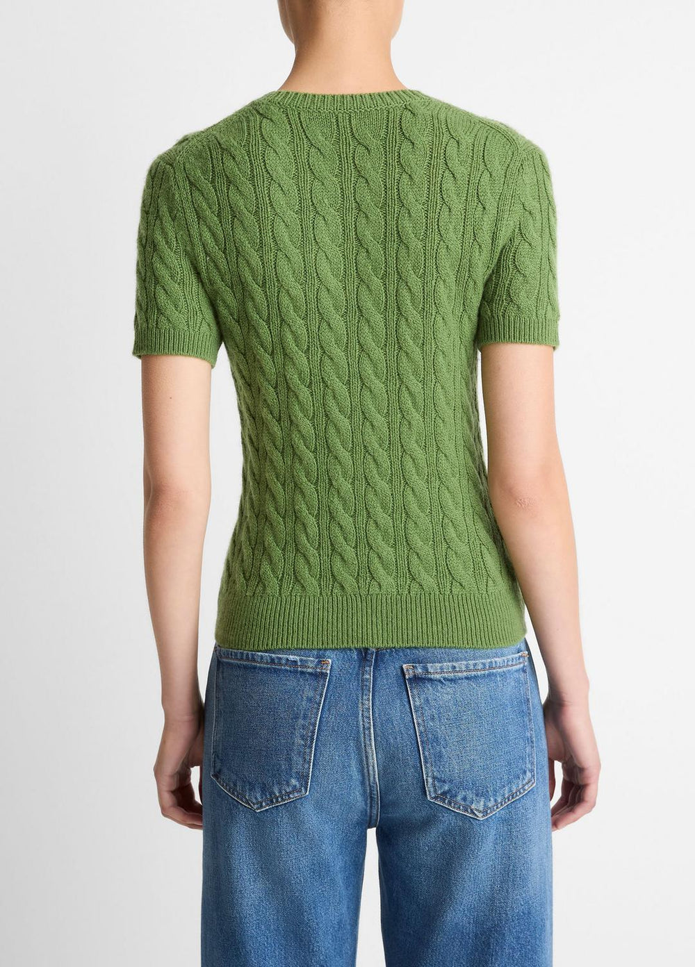 Cable-Knit Wool & Cashmere-Blend Short-Sleeve Sweater in Crew Neck | Vince Online