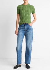 Cable-Knit Wool & Cashmere-Blend Short-Sleeve Sweater in Crew Neck | Vince Online