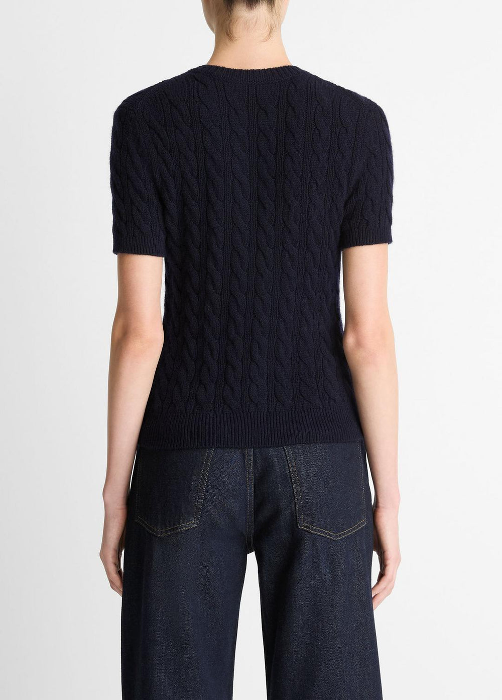 Cable-Knit Wool & Cashmere-Blend Short-Sleeve Sweater in Crew Neck | Vince near me