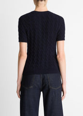Cable-Knit Wool & Cashmere-Blend Short-Sleeve Sweater in Crew Neck | Vince near me