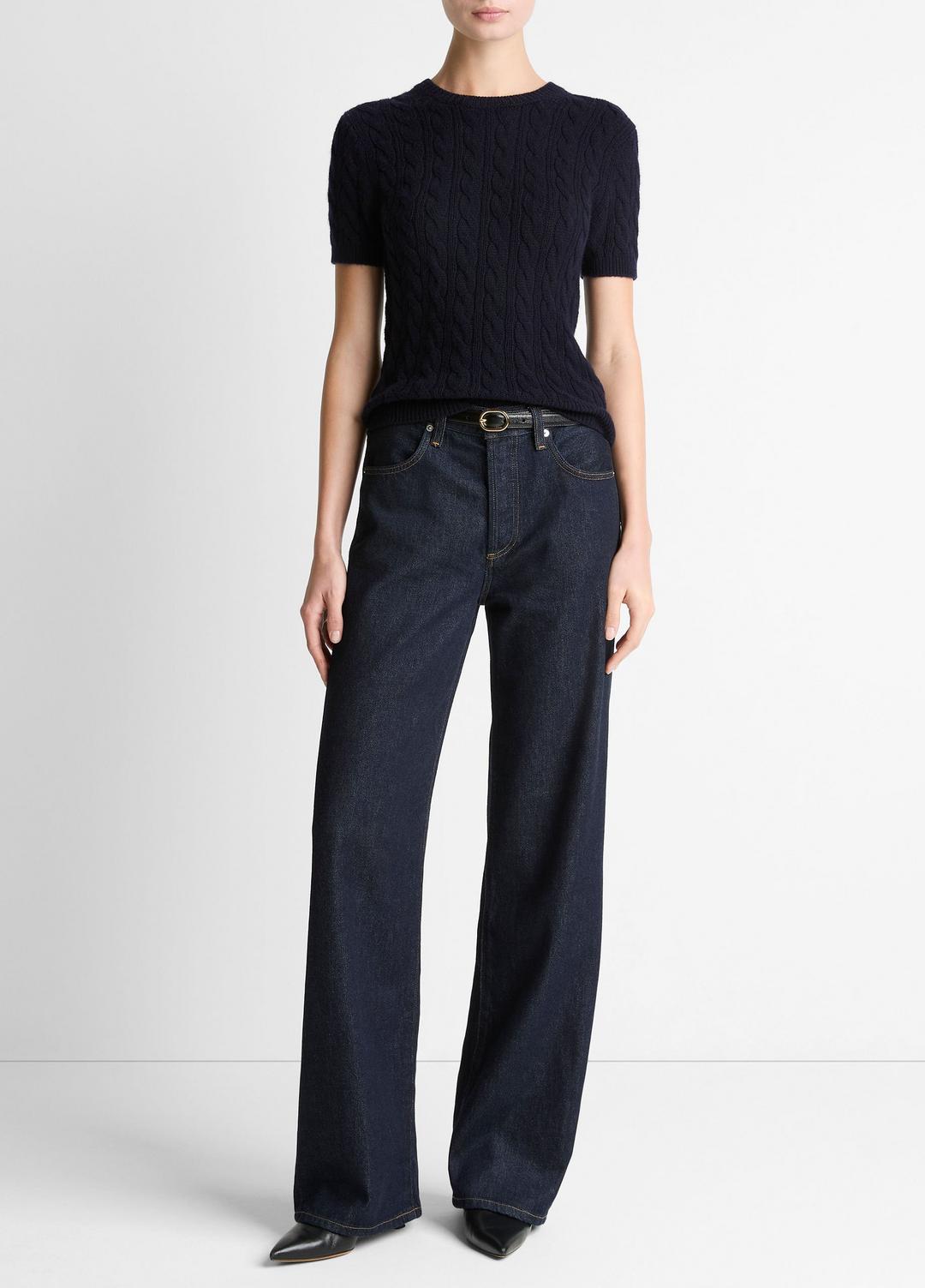 Cable-Knit Wool & Cashmere-Blend Short-Sleeve Sweater in Crew Neck | Vince near me