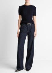 Cable-Knit Wool & Cashmere-Blend Short-Sleeve Sweater in Crew Neck | Vince near me