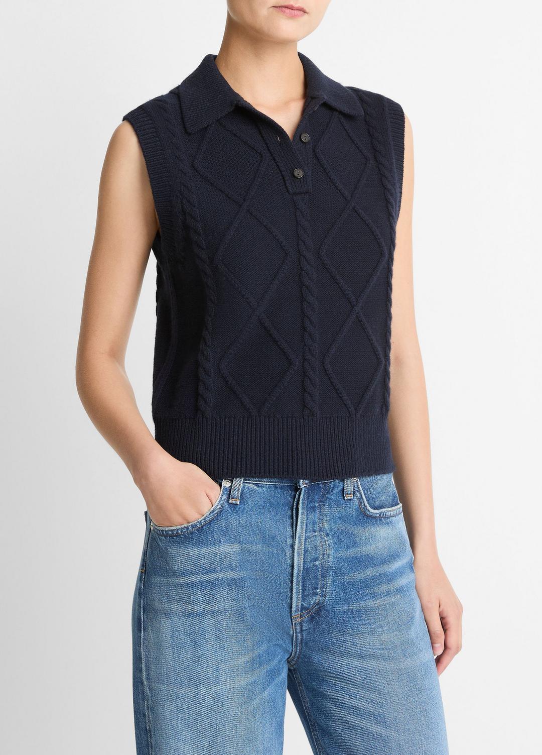 Cable-Knit Wool & Cotton-Blend Sweater Vest in V-Neck | Vince sale