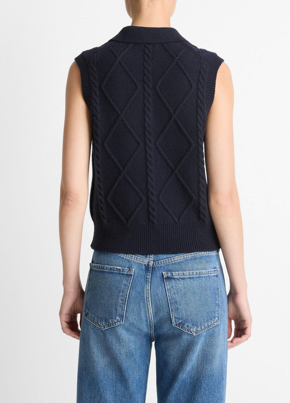 Cable-Knit Wool & Cotton-Blend Sweater Vest in V-Neck | Vince sale