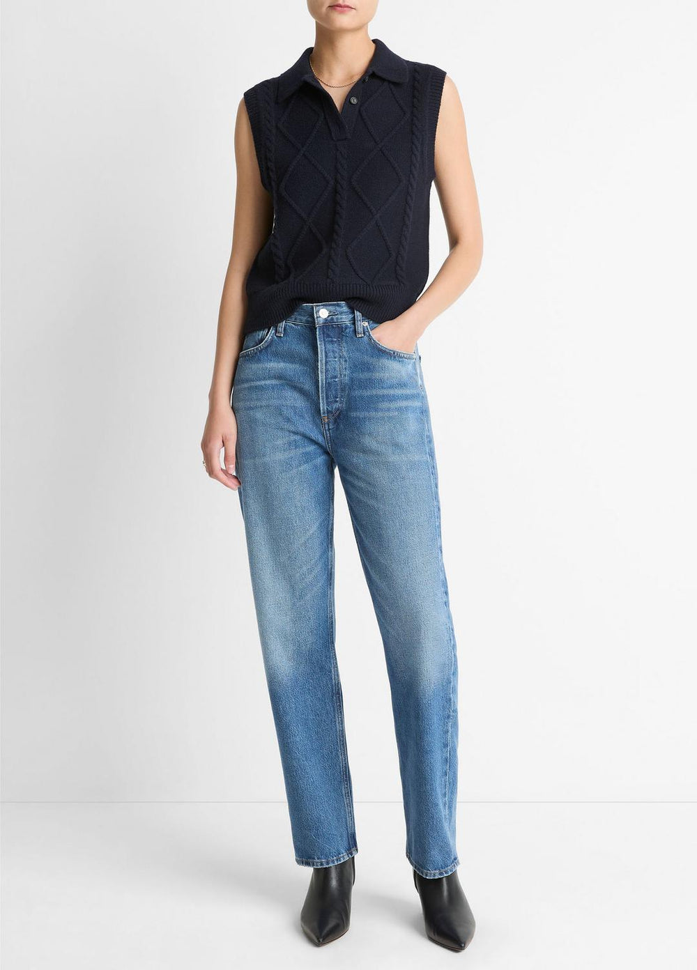 Cable-Knit Wool & Cotton-Blend Sweater Vest in V-Neck | Vince sale