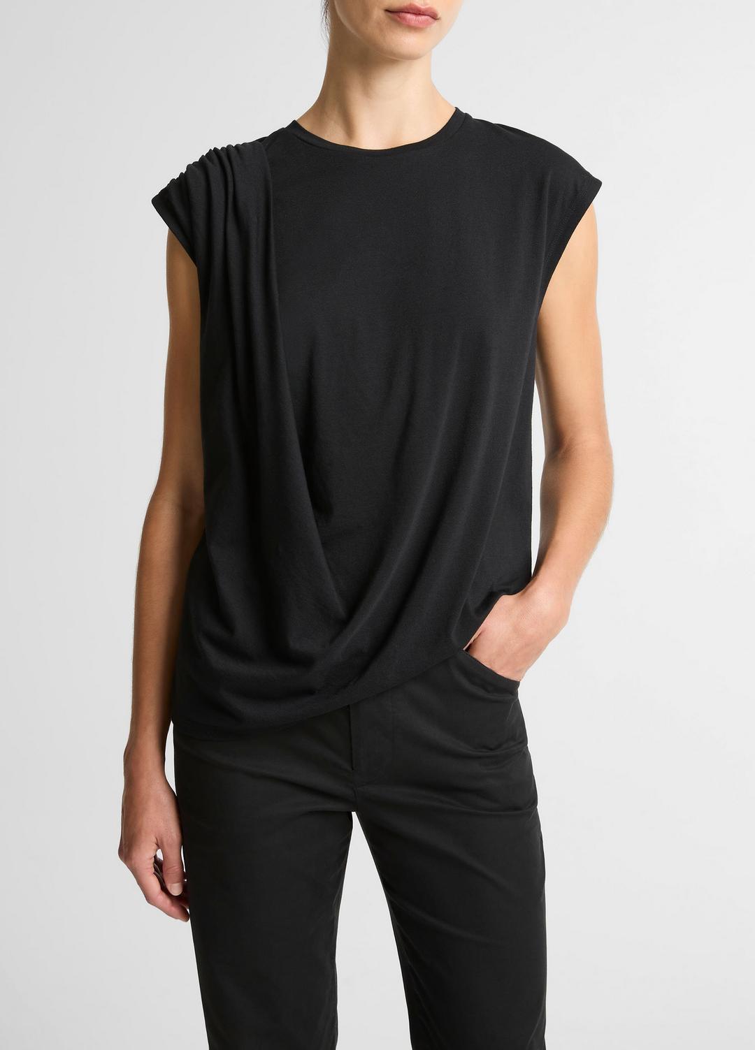 Pima Cotton-Blend Draped Relaxed Top in Tank Tops | Vince Online