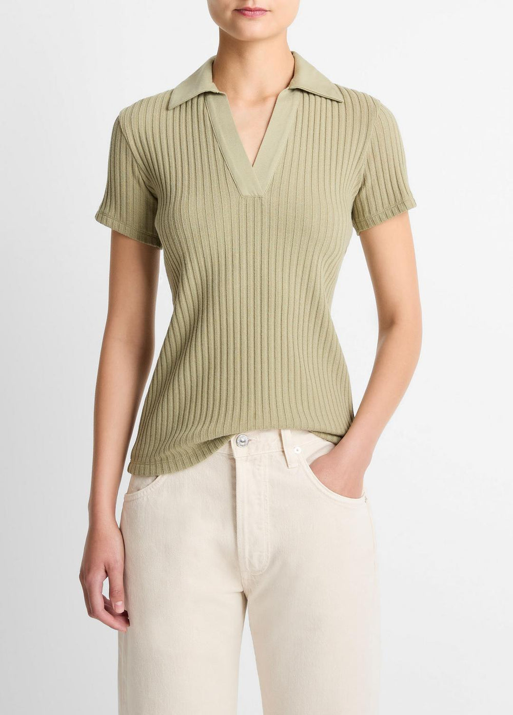 Ribbed Cotton-Blend Polo Shirt in Short Sleeve | Vince discount