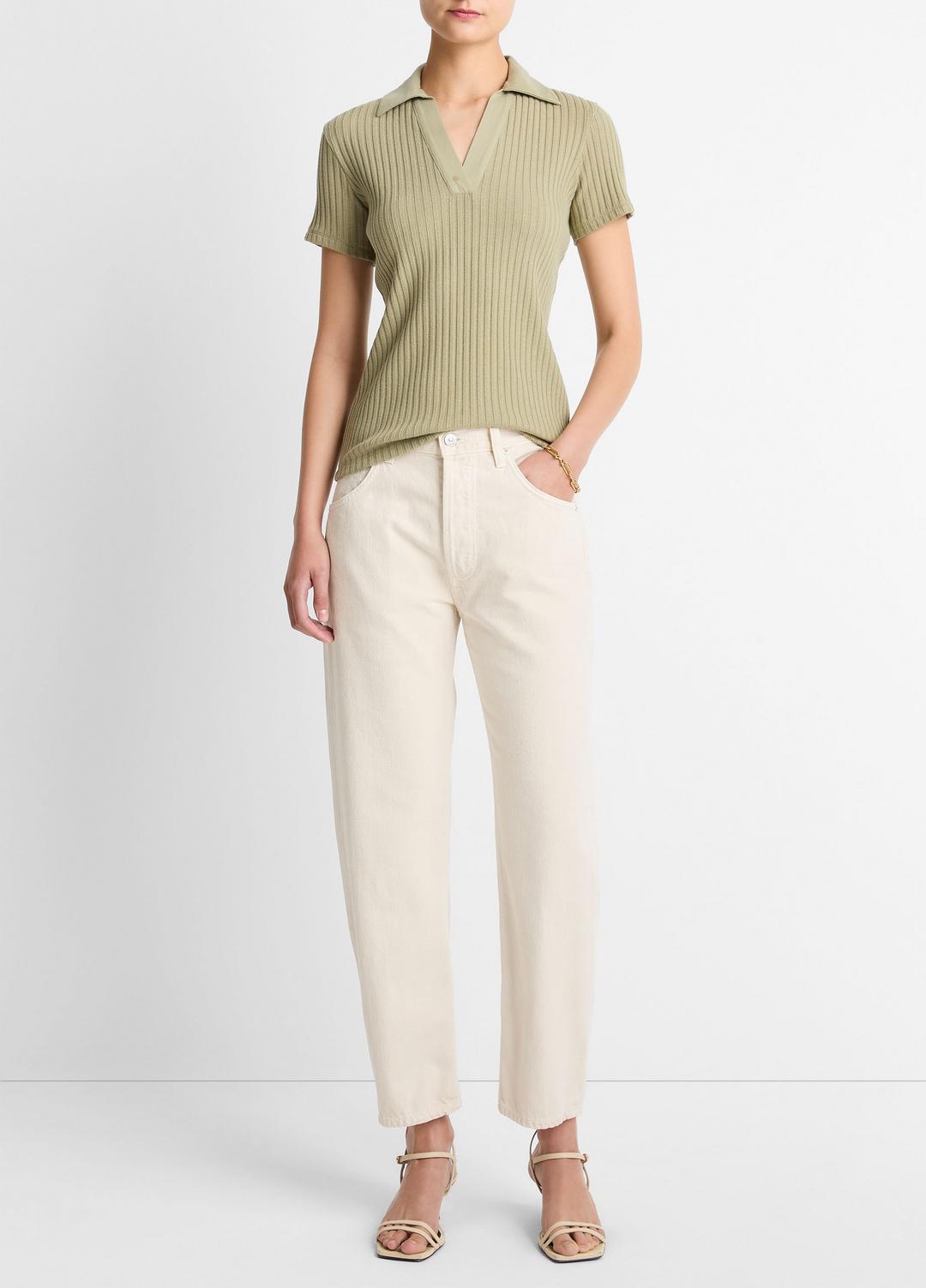 Ribbed Cotton-Blend Polo Shirt in Short Sleeve | Vince discount