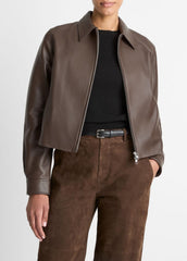 Leather Cropped Zip-Front Jacket in Leather Jackets | Vince near me
