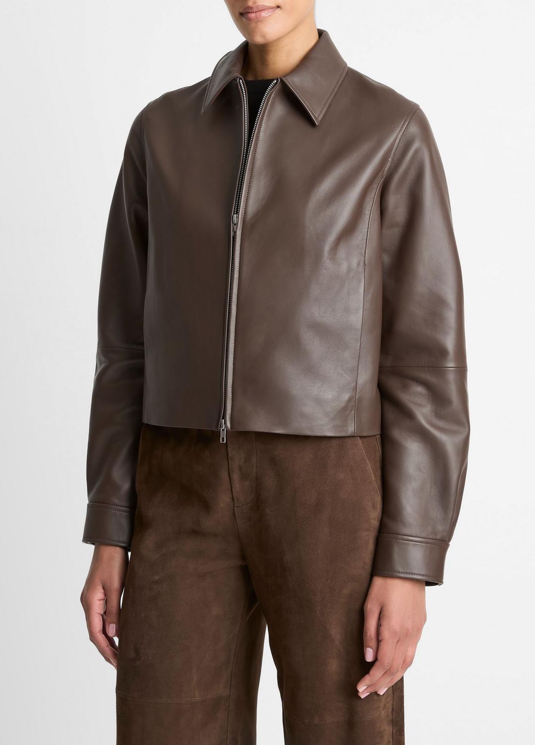 Leather Cropped Zip-Front Jacket in Leather Jackets | Vince near me