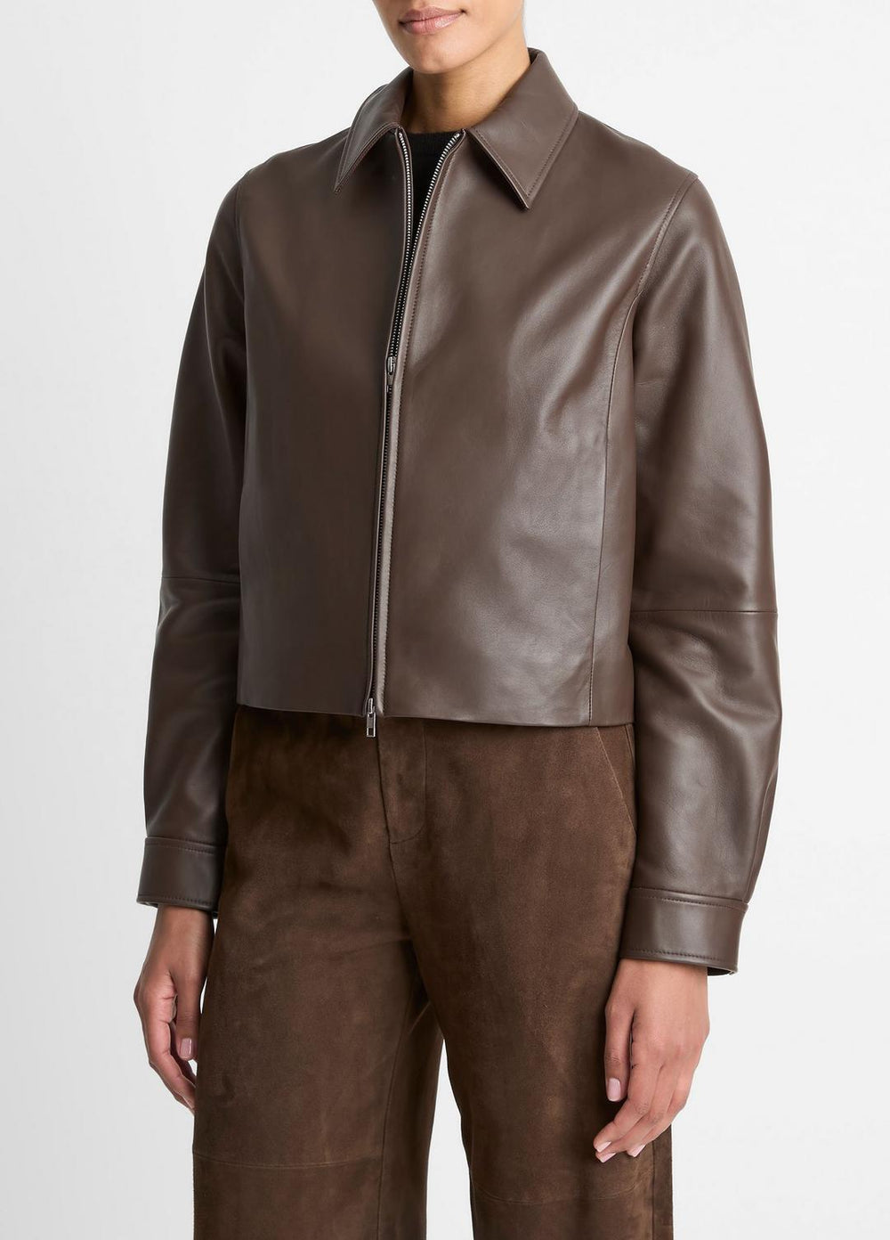 Leather Cropped Zip-Front Jacket in Leather Jackets | Vince near me