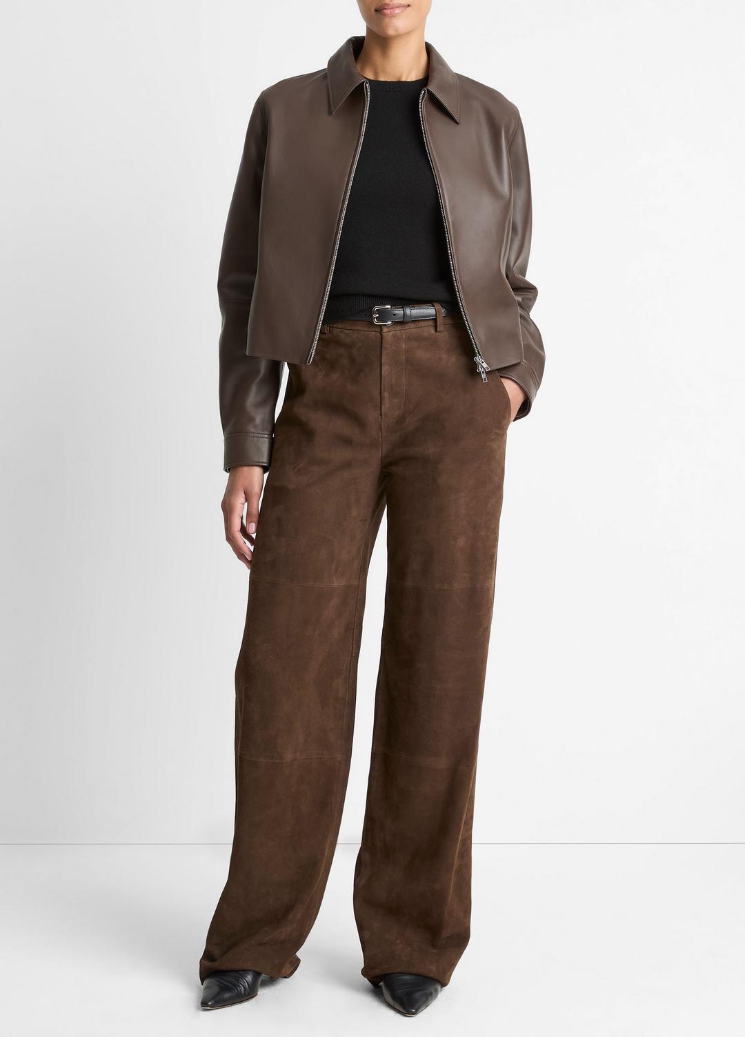 Leather Cropped Zip-Front Jacket in Leather Jackets | Vince near me