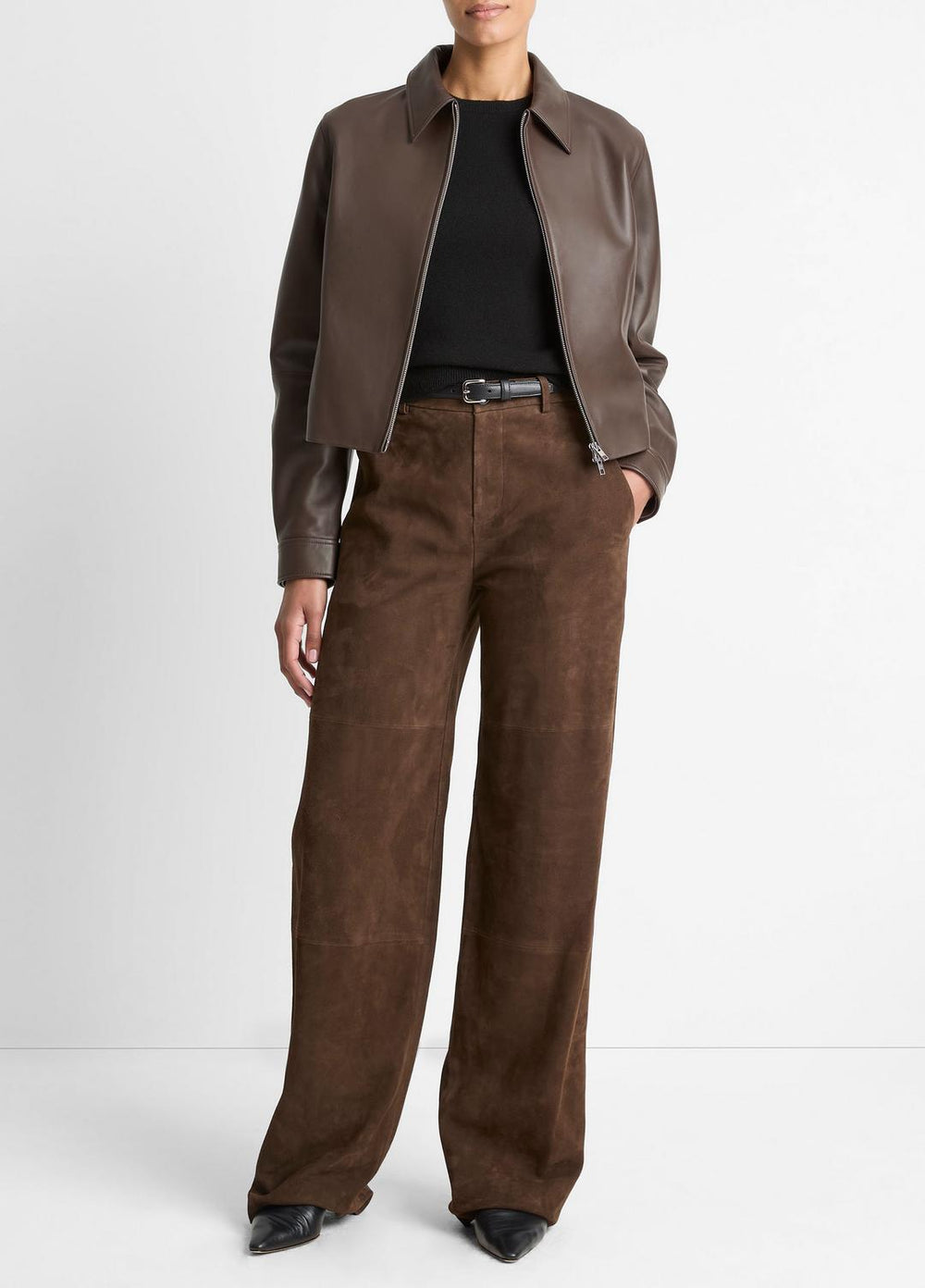 Leather Cropped Zip-Front Jacket in Leather Jackets | Vince near me