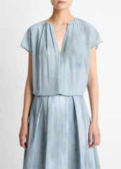 Washed Ombré Silk Gathered Cap-Sleeve Blouse in Short Sleeve | Vince Online