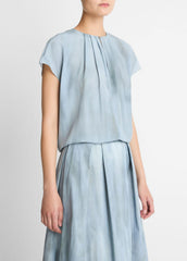 Washed Ombré Silk Gathered Cap-Sleeve Blouse in Short Sleeve | Vince Online