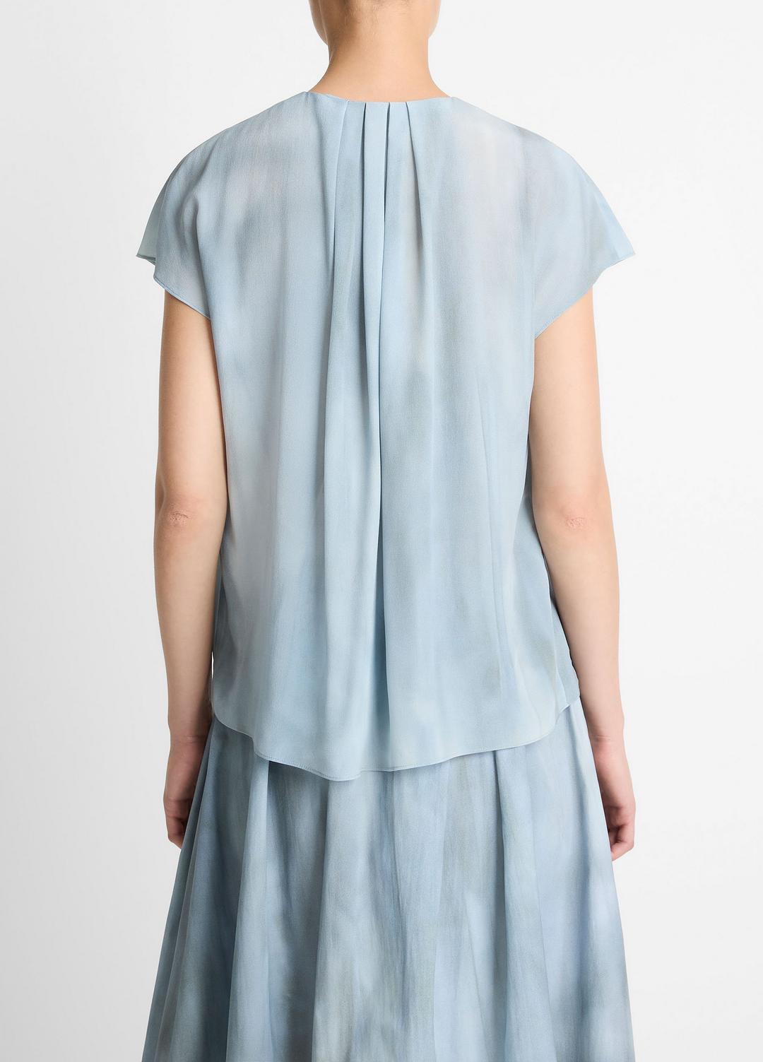 Washed Ombré Silk Gathered Cap-Sleeve Blouse in Short Sleeve | Vince Online