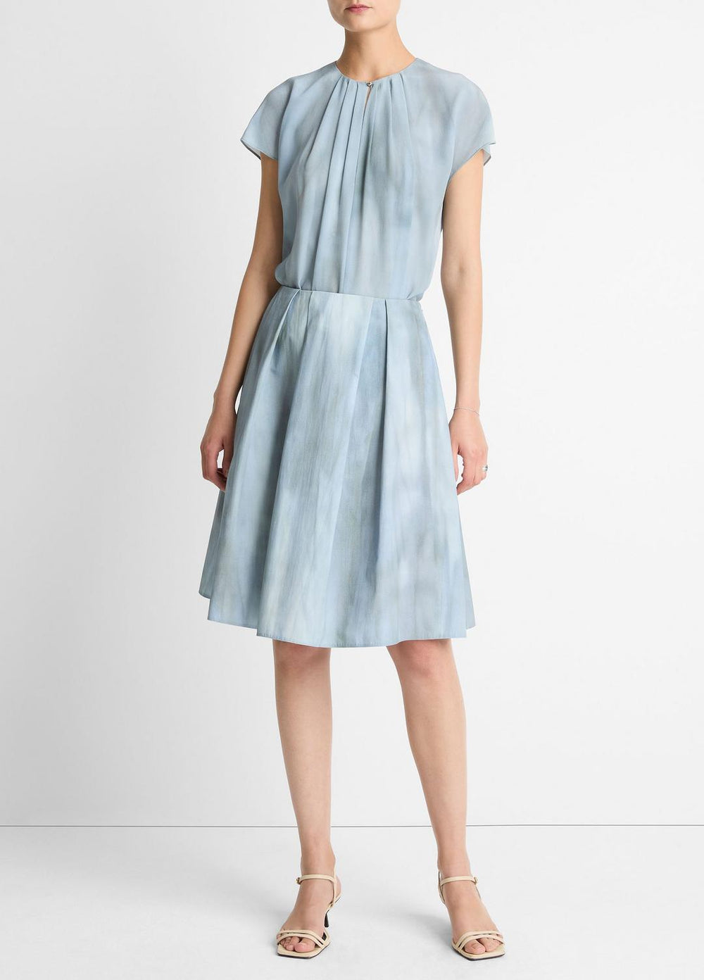 Washed Ombré Cotton Pleated Knee Skirt in Skirts | Vince outlet