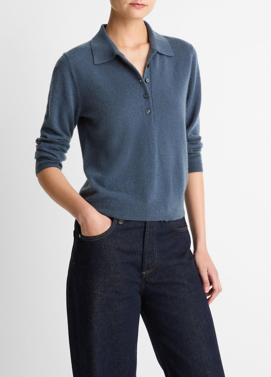 Cashmere-Silk Polo Sweater in Cashmere | Vince on sale
