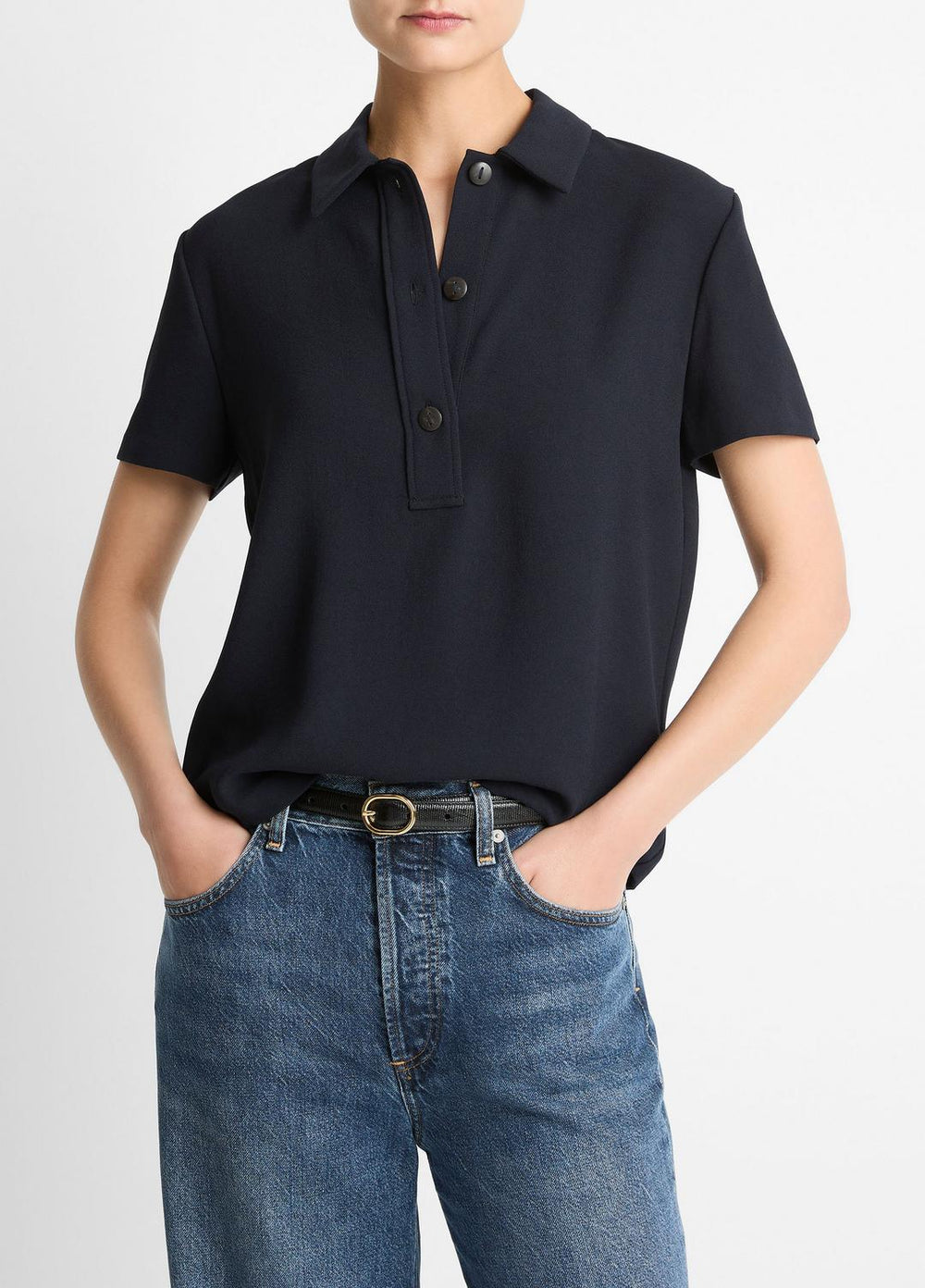 Crepe Polo Shirt in Short Sleeve | Vince Online