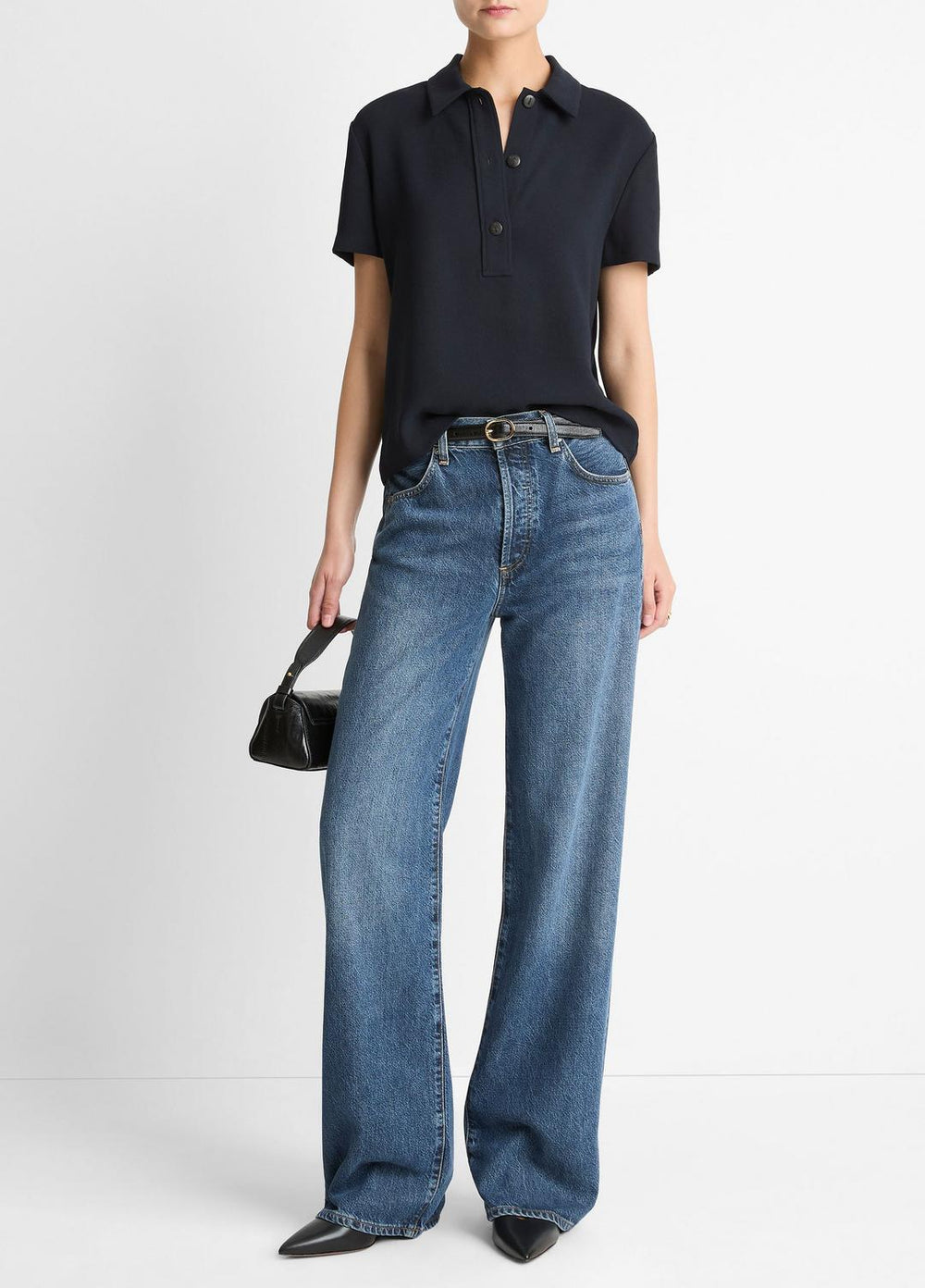 Crepe Polo Shirt in Short Sleeve | Vince Online