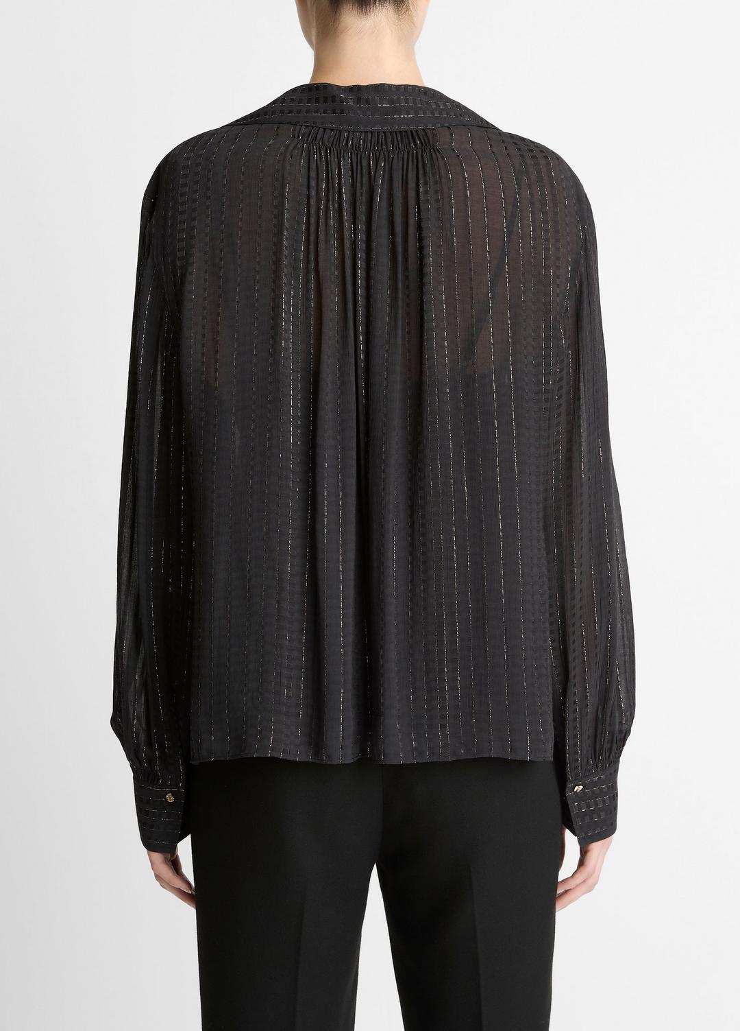 Metallic-Stripe Gathered Blouse in Long Sleeve | Vince near me