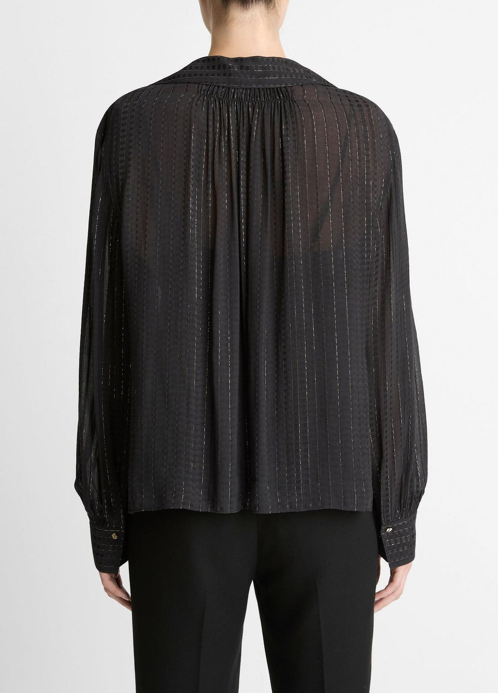 Metallic-Stripe Gathered Blouse in Long Sleeve | Vince near me