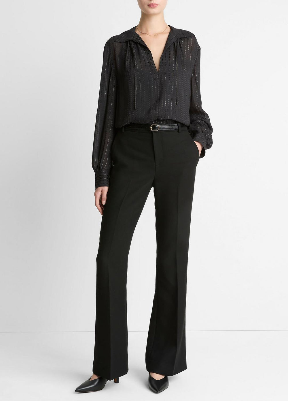 Metallic-Stripe Gathered Blouse in Long Sleeve | Vince near me