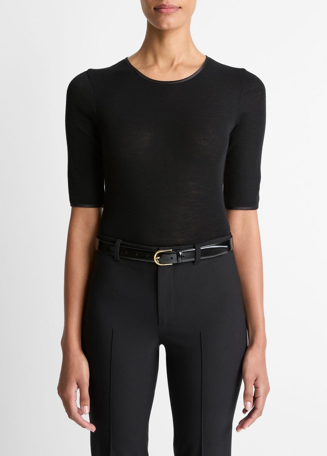 Satin-Trim Wool Elbow-Sleeve T-Shirt in Short Sleeve | Vince sale