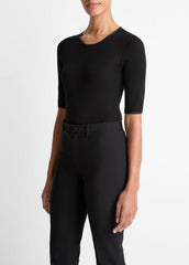 Satin-Trim Wool Elbow-Sleeve T-Shirt in Short Sleeve | Vince sale