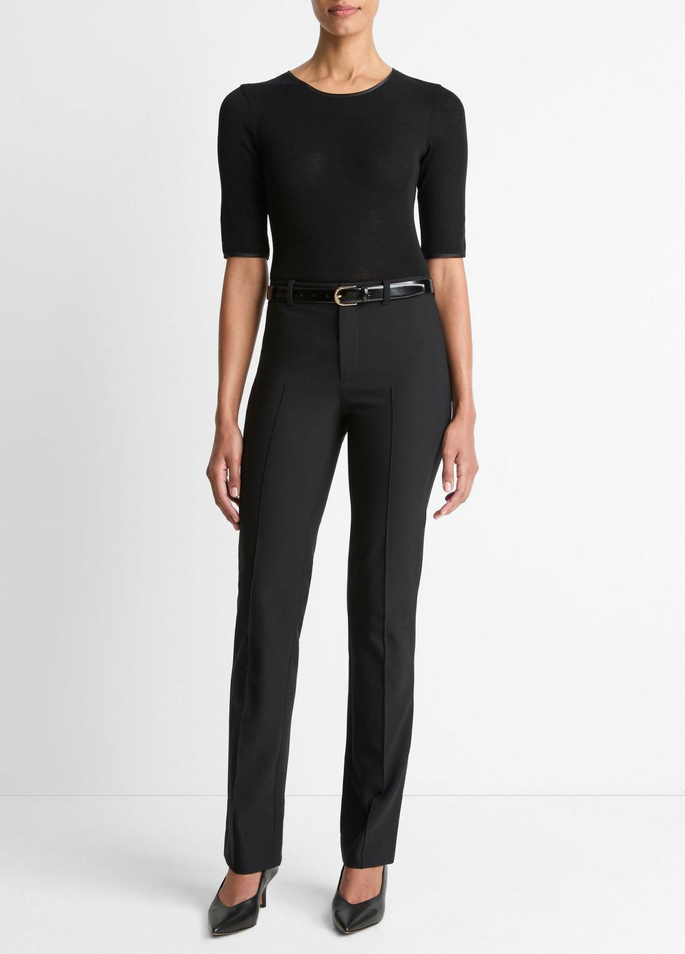Satin-Trim Wool Elbow-Sleeve T-Shirt in Short Sleeve | Vince sale