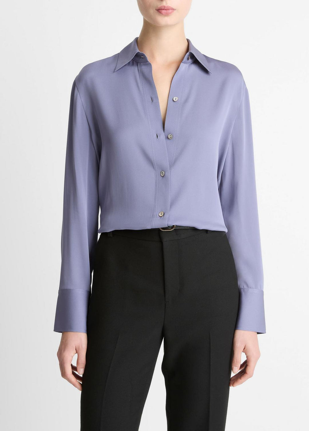 Stretch-Silk Button-Front Blouse in Long Sleeve | Vince for sale