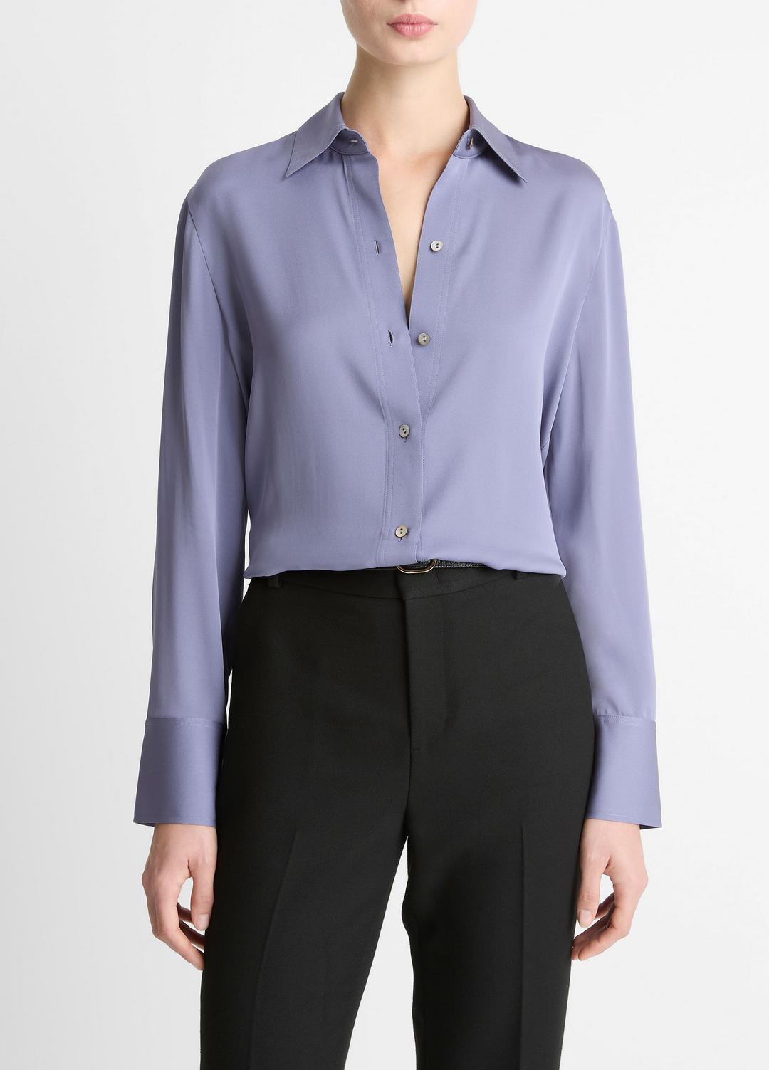 Stretch-Silk Button-Front Blouse in Long Sleeve | Vince for sale