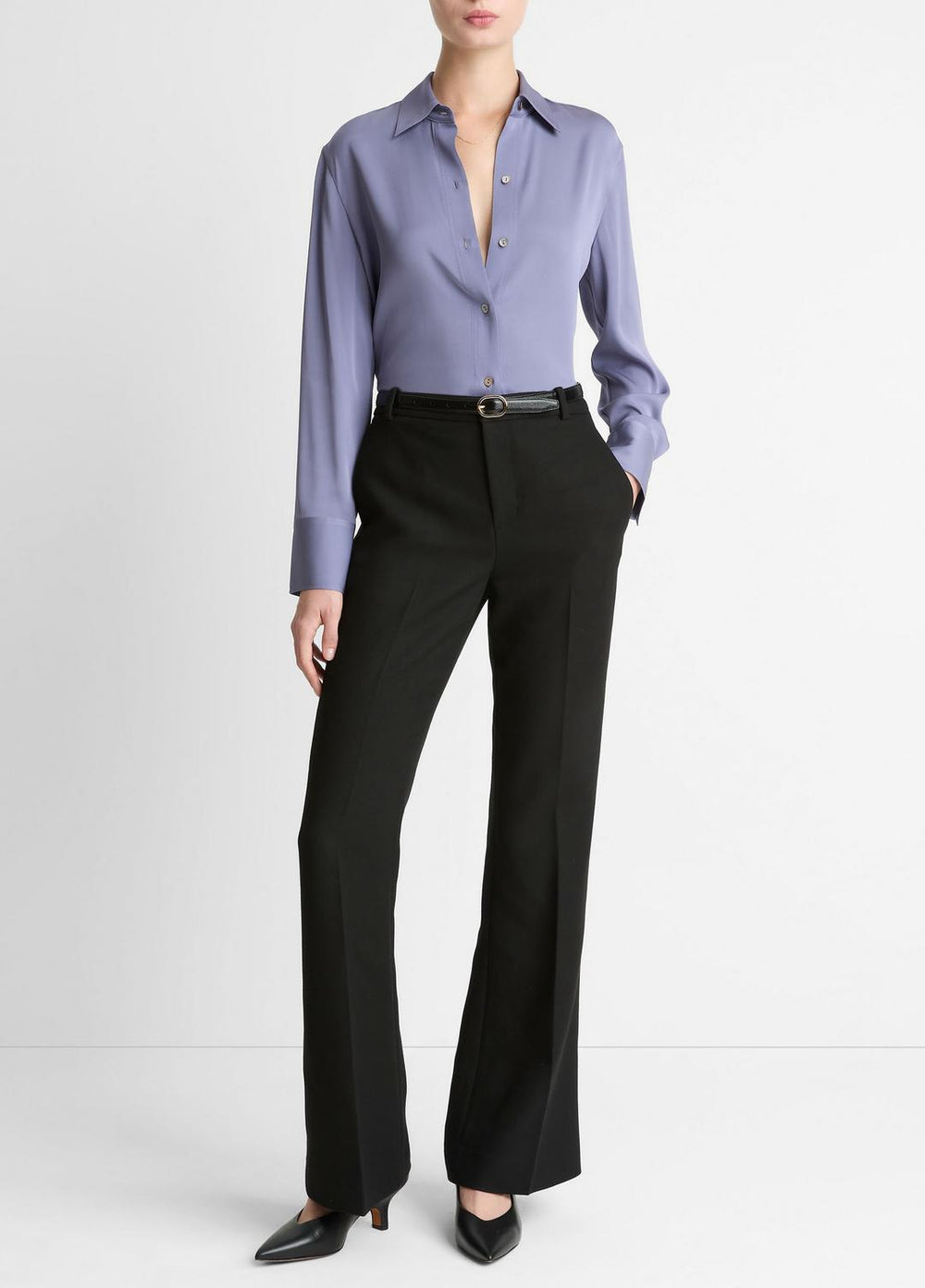 Stretch-Silk Button-Front Blouse in Long Sleeve | Vince for sale