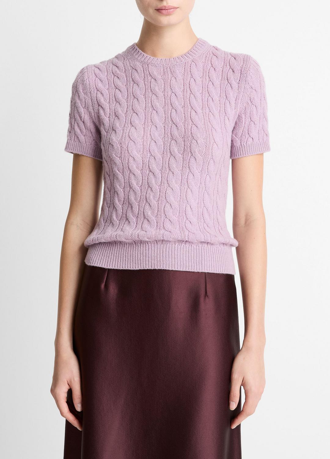 Cable-Knit Wool & Cashmere-Blend Short-Sleeve Sweater in Crew Neck | Vince US