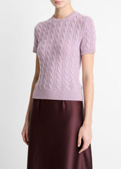Cable-Knit Wool & Cashmere-Blend Short-Sleeve Sweater in Crew Neck | Vince US