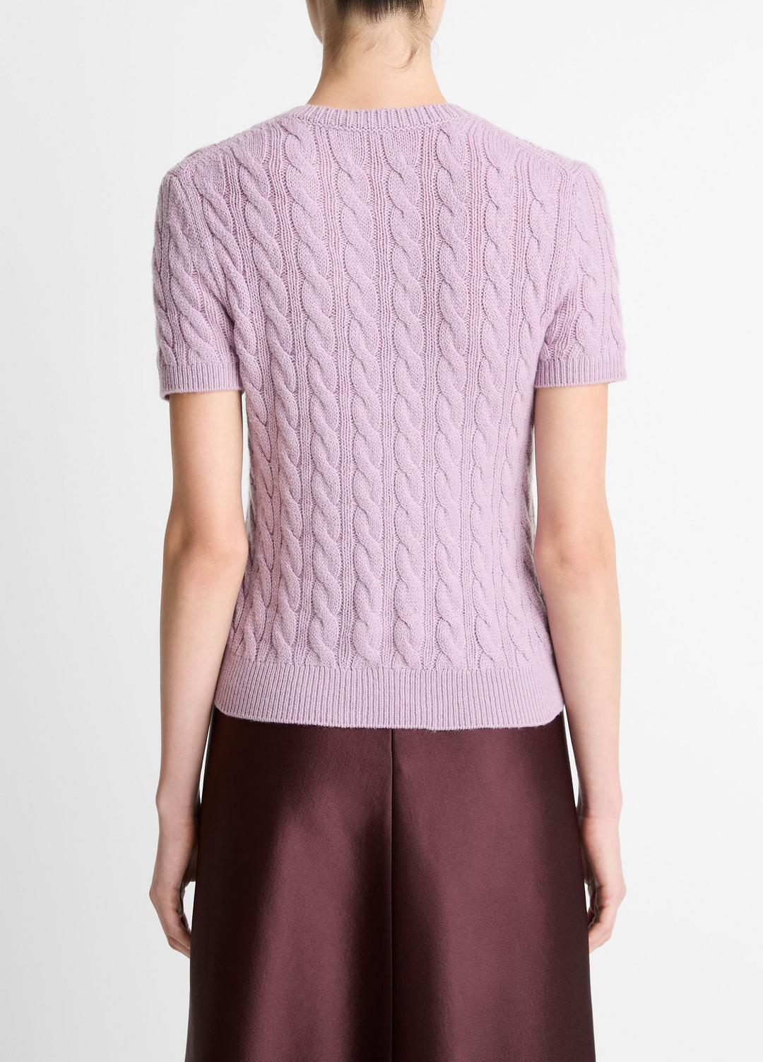 Cable-Knit Wool & Cashmere-Blend Short-Sleeve Sweater in Crew Neck | Vince US