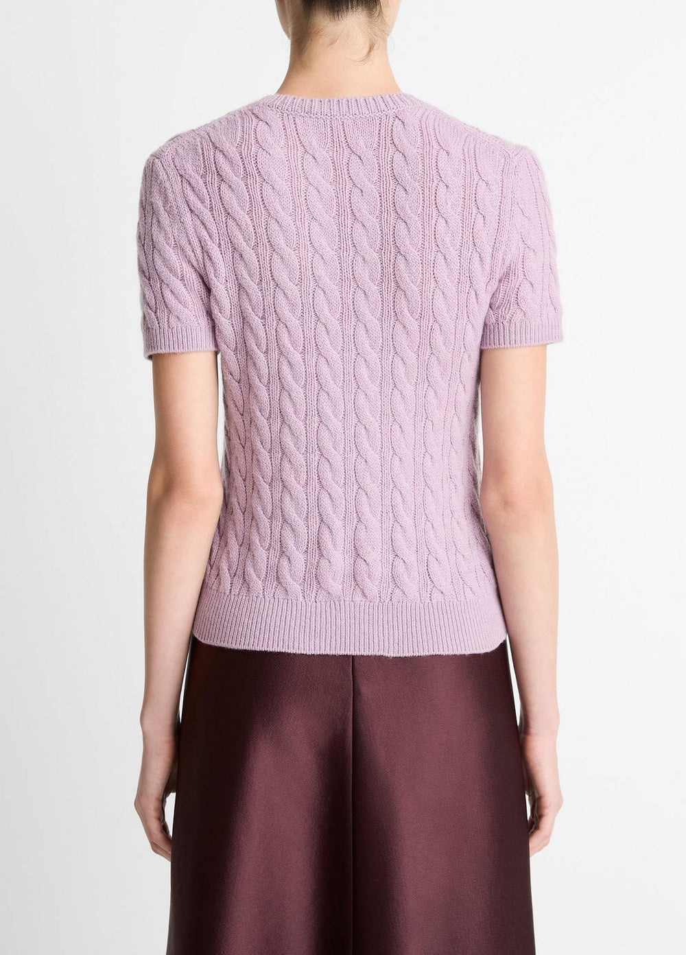 Cable-Knit Wool & Cashmere-Blend Short-Sleeve Sweater in Crew Neck | Vince US