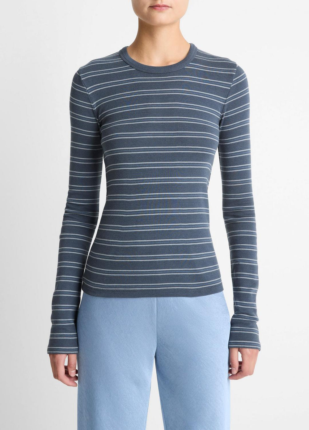 Striped Pima Cotton-Blend Long-Sleeve T-Shirt in Long Sleeve | Vince Online