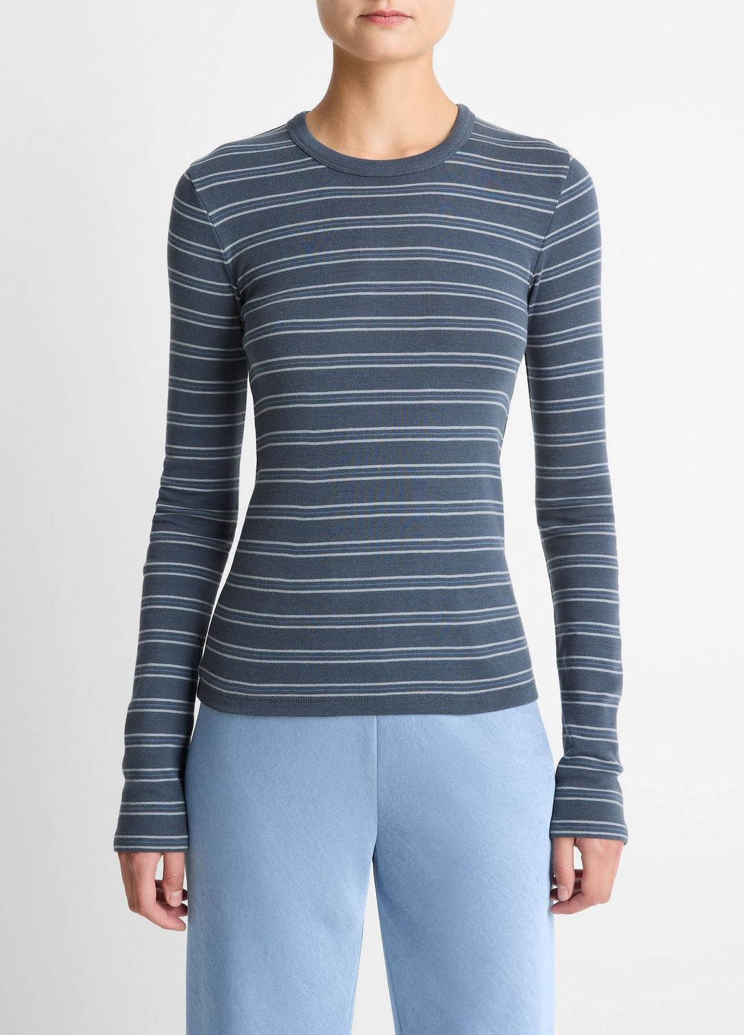 Striped Pima Cotton-Blend Long-Sleeve T-Shirt in Long Sleeve | Vince Online